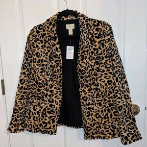 Chicos Jacket Leopard Velveteen Long Sleeve Camel